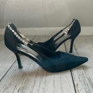 Valenti Franco black fabric sling back heels with rhinestone accent Size 8.5